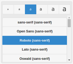 Caption font controls with settings for size and font family via a select list